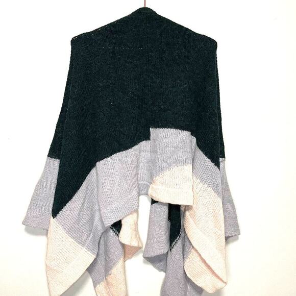 ELK Kulture Wrap Blockknit Poncho Green Light Blue Colorblock Wool Alpaca Blend - Picture 8 of 12